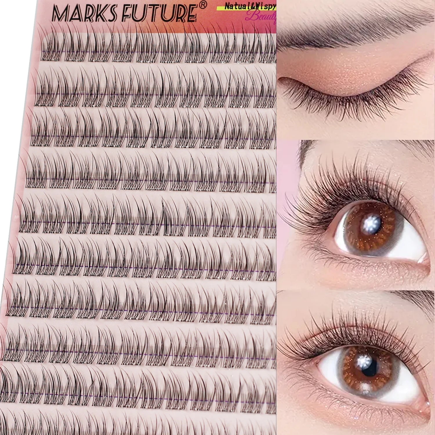 Self-Adhesive Eyelash Clusters, No Glue Needed, 120 Pieces, Natural C-Curved Self-Adhesive Eyelash Extensions, Press-On Eyelashes, Pre-Bonded Eyelash Clusters, Self-Adhesive Eyelashes