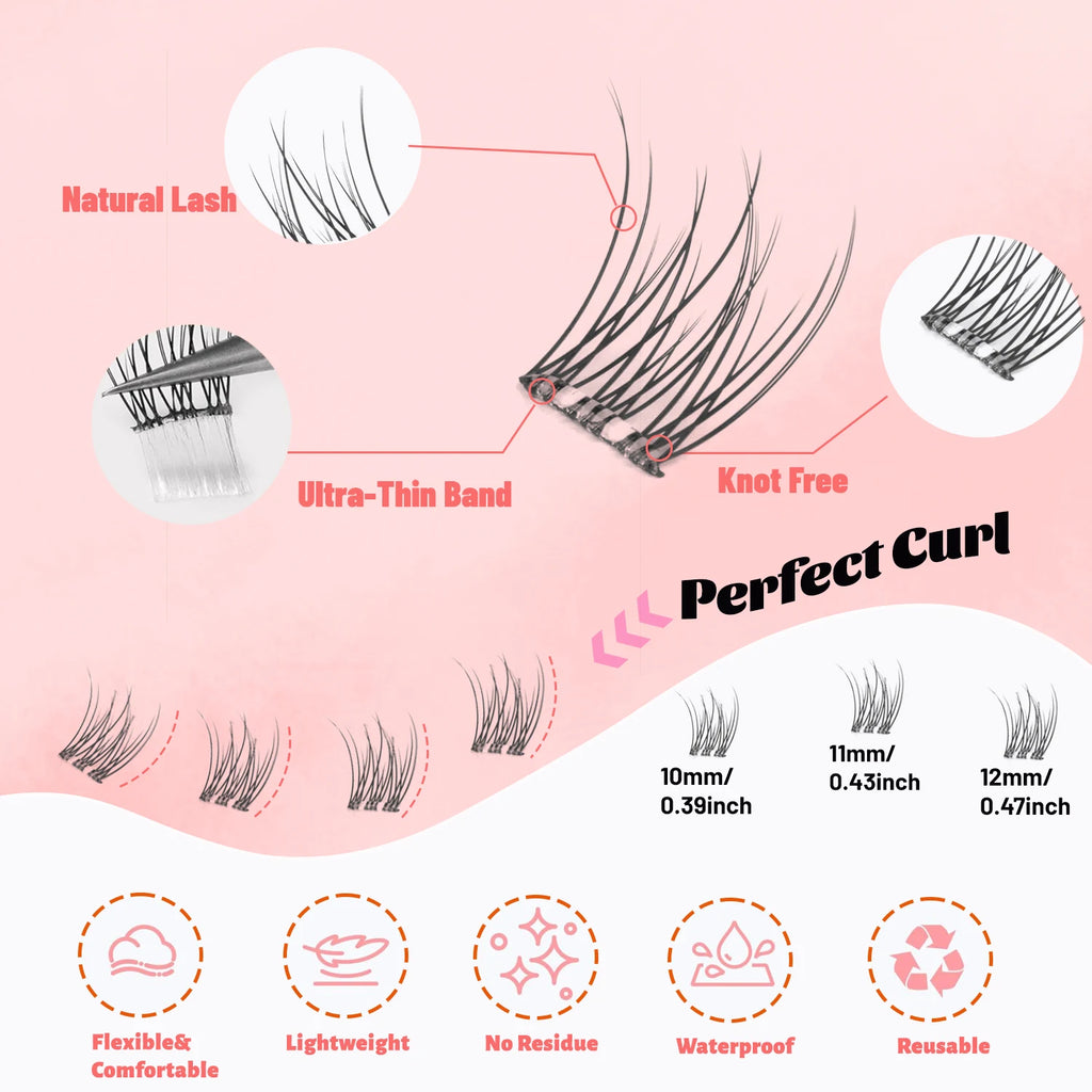 Self-Adhesive Eyelash Clusters, No Glue Needed, 120 Pieces, Natural C-Curved Self-Adhesive Eyelash Extensions, Press-On Eyelashes, Pre-Bonded Eyelash Clusters, Self-Adhesive Eyelashes